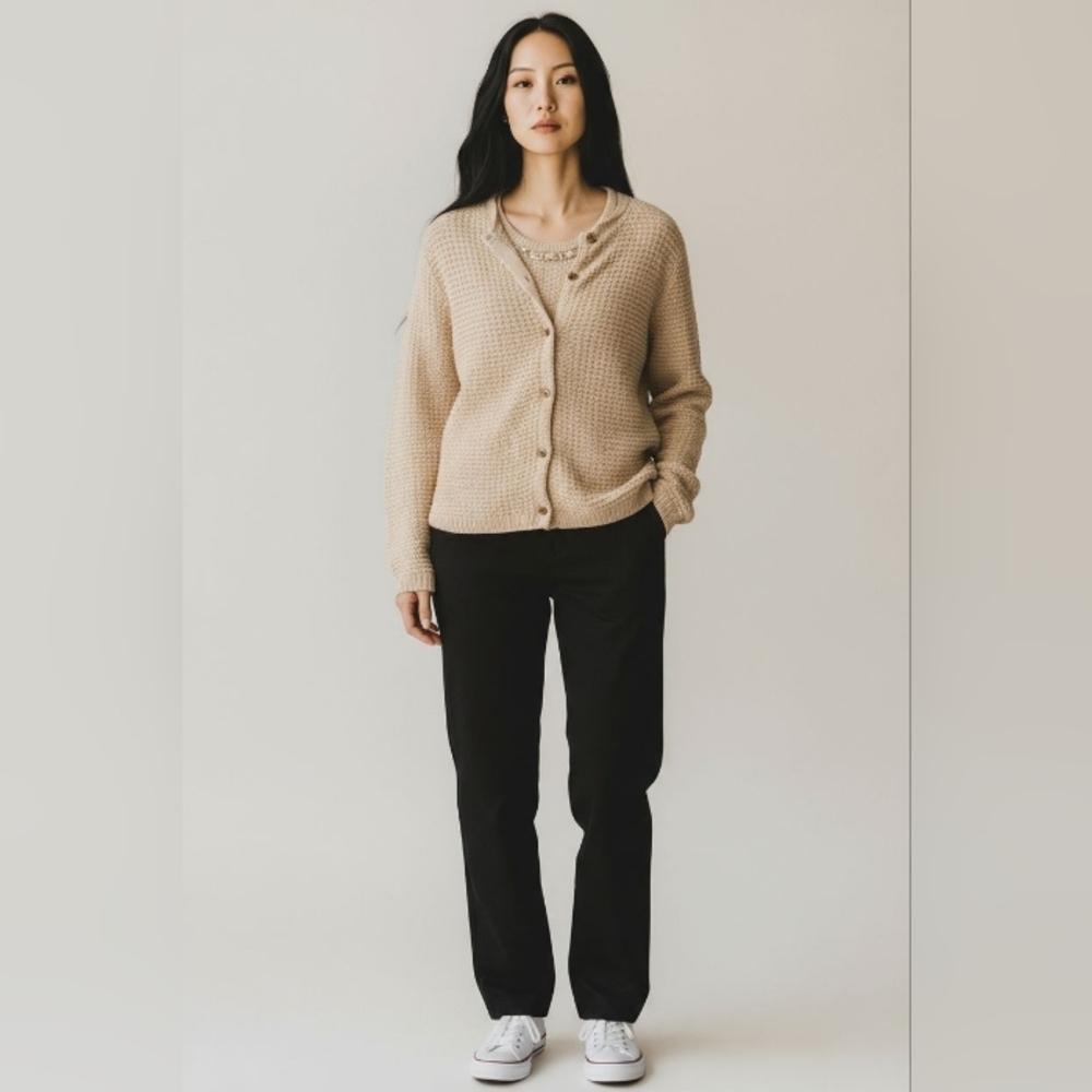 Brooks Brothers 2-Piece Beige Sweater Twinset • Neutral Knit Layering Set Small